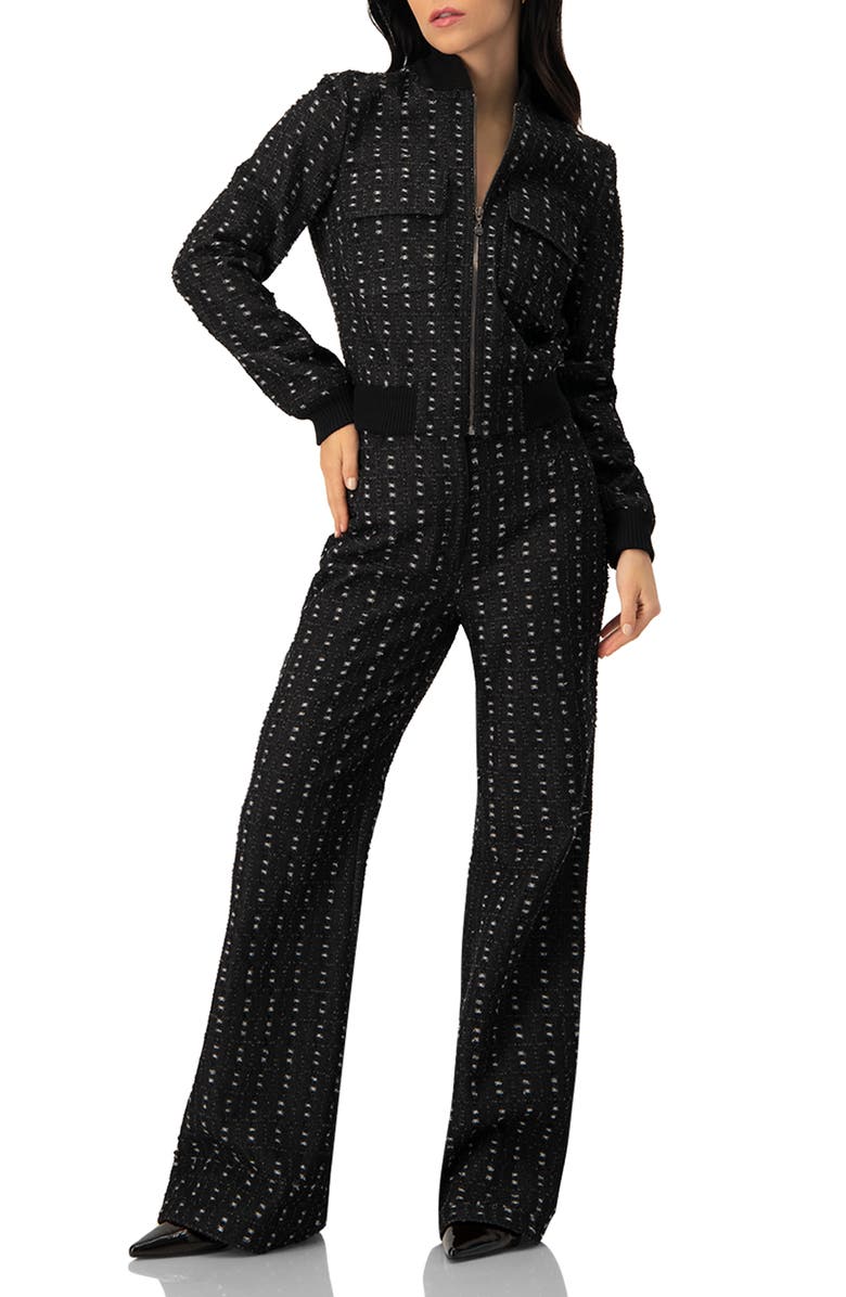 IVONNE Textured Denim Bomber Jacket with Front Zip, Alternate, color, Black