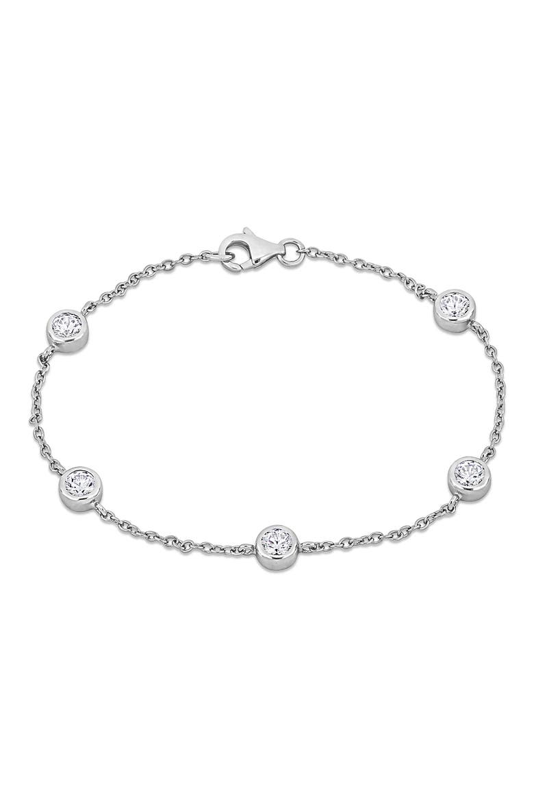Sterling Silver Cubic Zirconia Station Bracelet, Main, color, SILVER