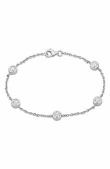 DELMAR Sterling Silver Cubic Zirconia Station Bracelet
