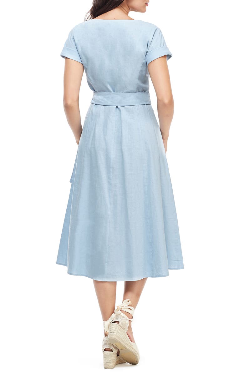 Gal Meets Glam Collection Vanessa Button Front Linen Blend Midi Dress, Alternate, color, 