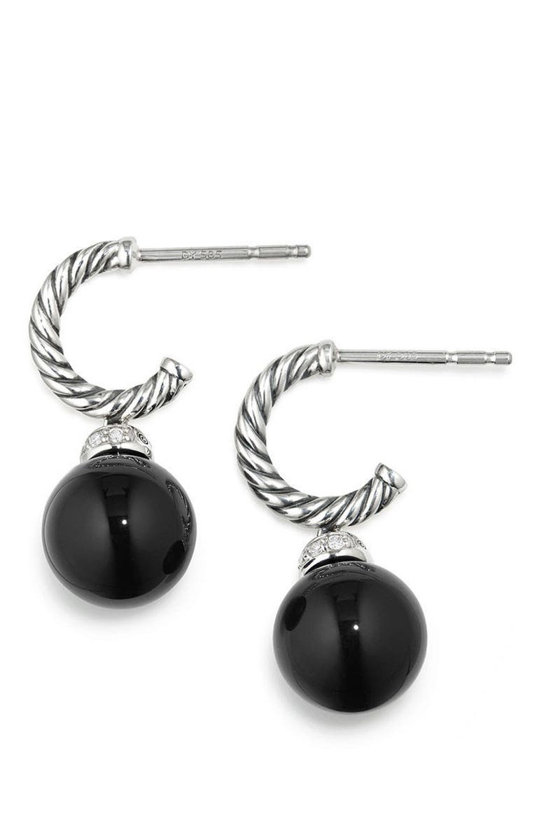 Solari Hoop Earrings with Diamonds, Alternate, color, SILVER/ DIAMOND/ BLACK ONYX