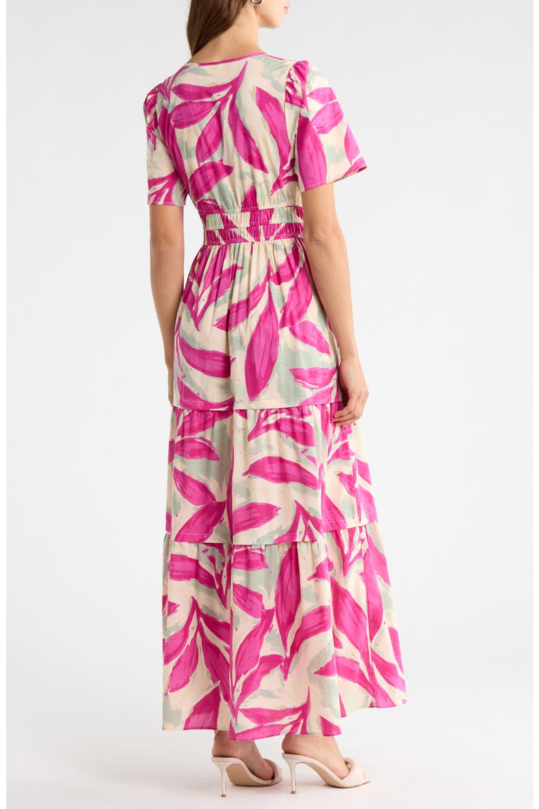 Short Sleeve Tiered Maxi Dress, Alternate, color, BONE ROSE VIOLET LEAF