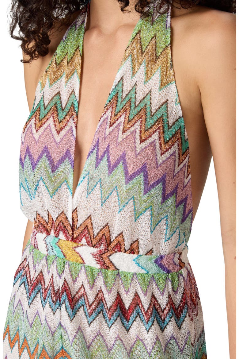 Short Jumpsuit In Lamé Viscose With Macro Zigzag Pattern, Alternate, color, White & Multicoloured