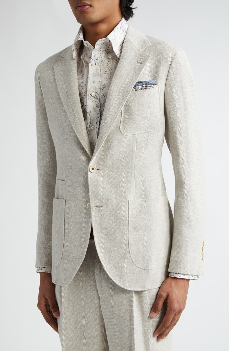 Brunello Cucinelli Chalk Stripe Linen Blend Suit, Alternate, color, 
