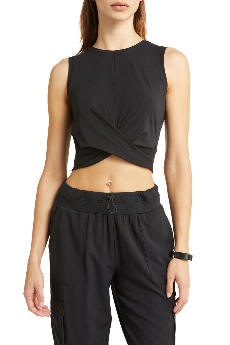 Work For It Twist Crop Tank, Main, color, BLACK
