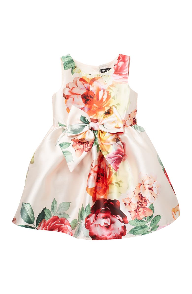 Zunie Mikado Floral Dress w/ Bow, Main, color,