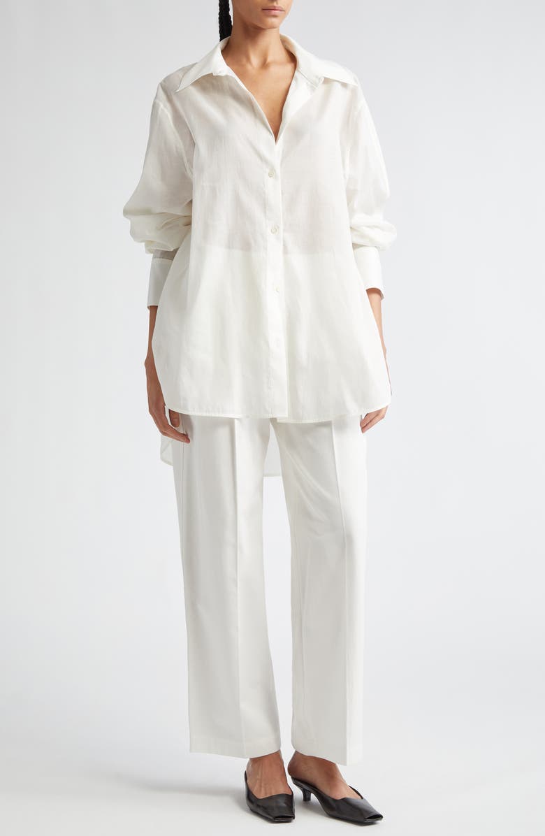 TOTEME Oversize Wide Sleeve Cotton Blend Button-Up Shirt, Alternate, color, 