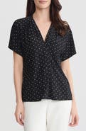 KASPER Polka Dot Pleated Shoulder Top