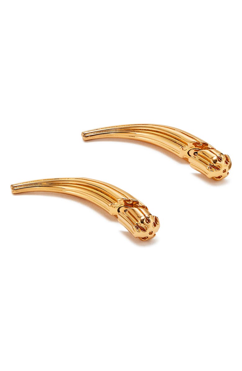 Tory Burch Pierced Front-Back Earrings, Alternate, color, Light Brass