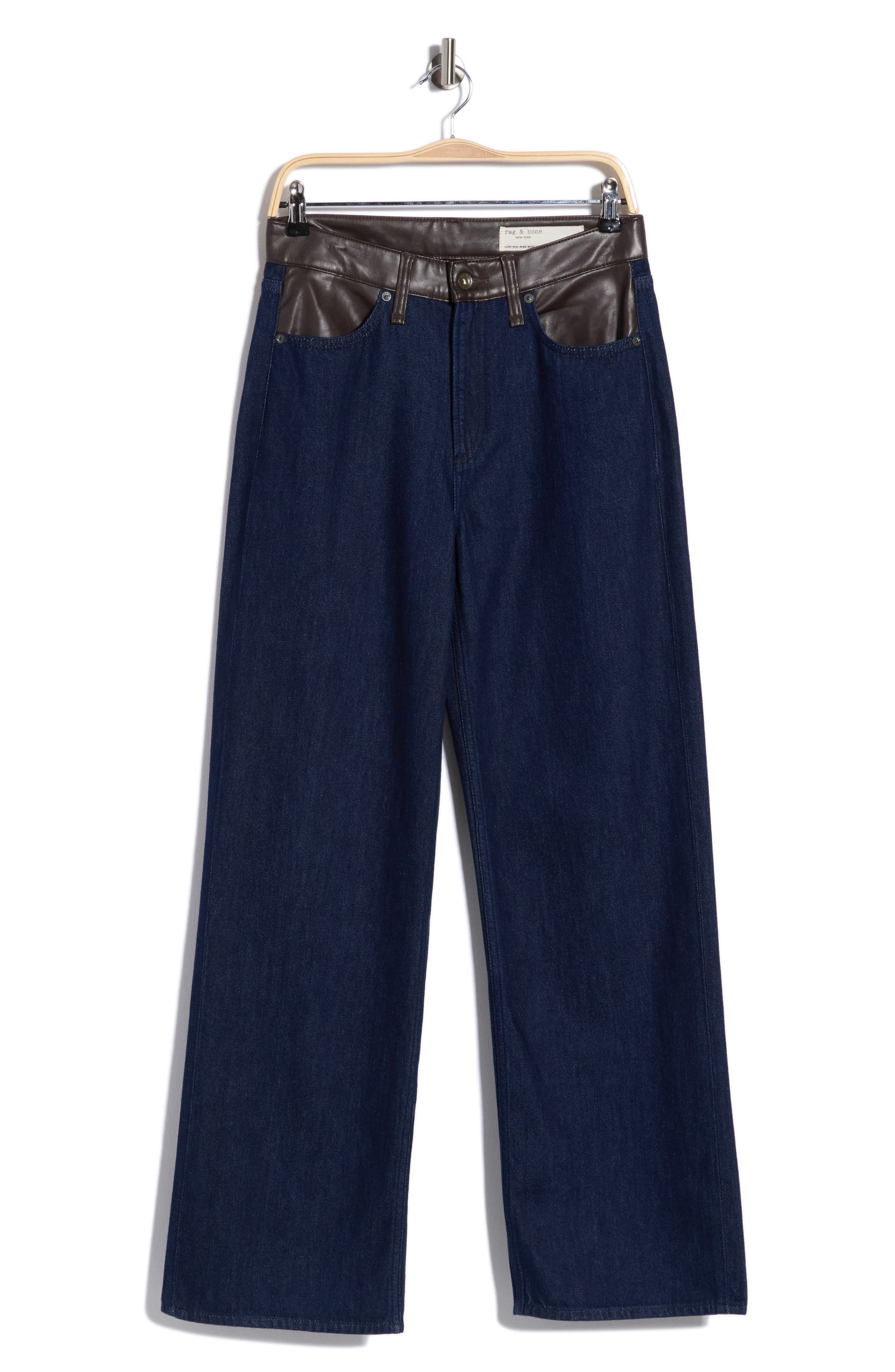rag & bone Lori Faux Leather Trim Wide Leg Jeans