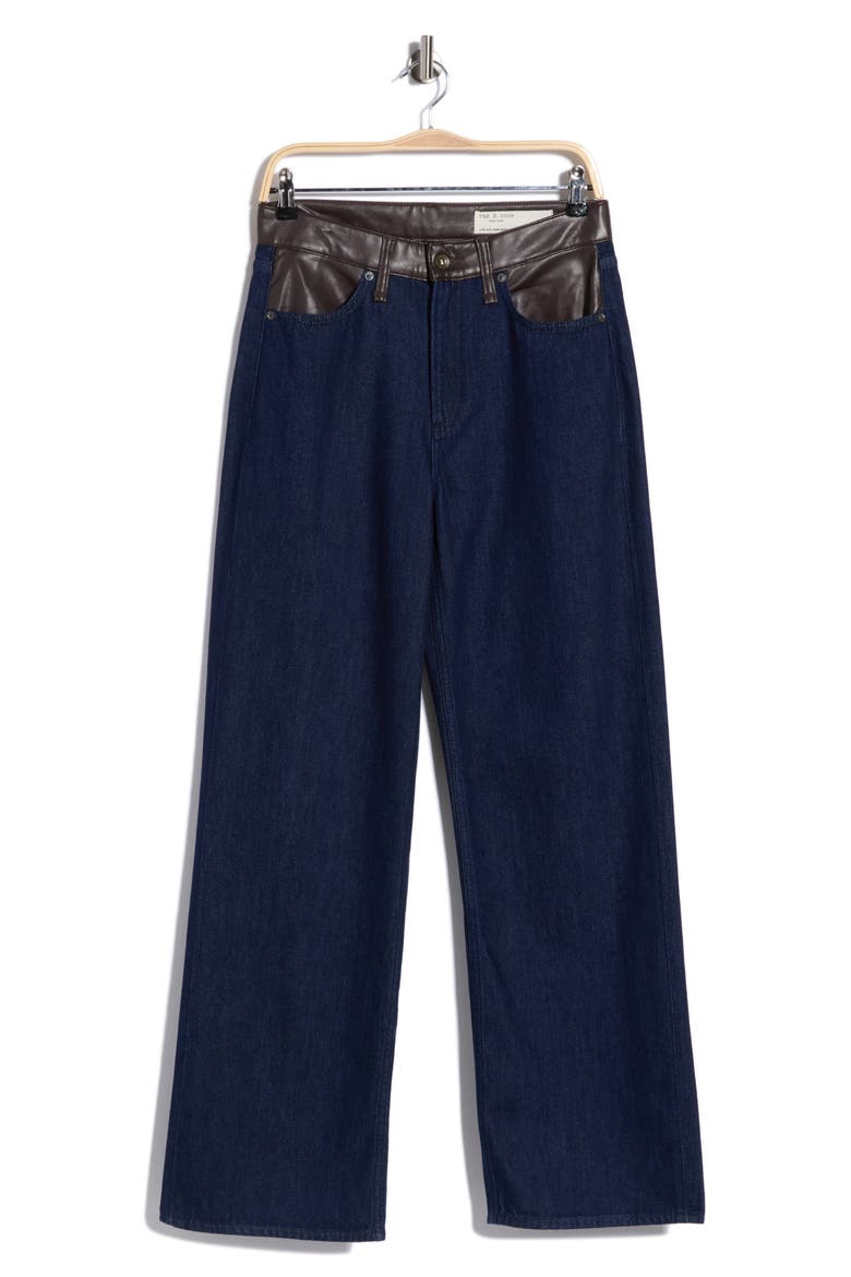 Lori Faux Leather Trim Wide Leg Jeans, Alternate, color, RINSE COMBO