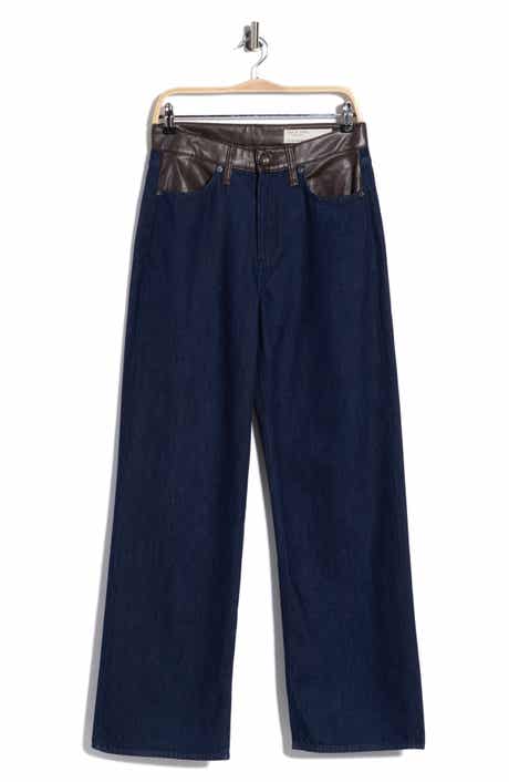 rag & bone Lori Faux Leather Trim Wide Leg Jeans