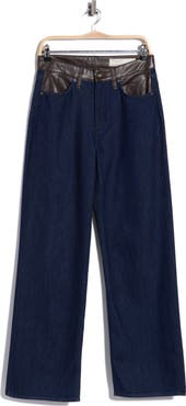 rag & bone Lori Faux Leather Trim Wide Leg Jeans
