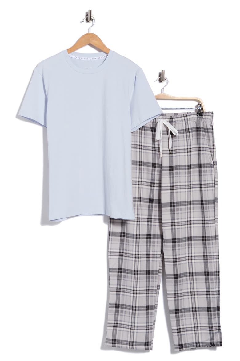 Crewneck T-Shirt & Plaid Pajama Pants Set, Alternate, color, HEATHER GREY/ LUNAR ROCK
