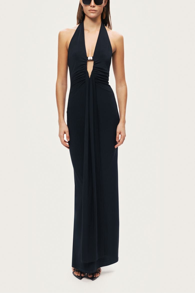 Halter Neck Cut-Out Maxi Dress, Main, color, Black