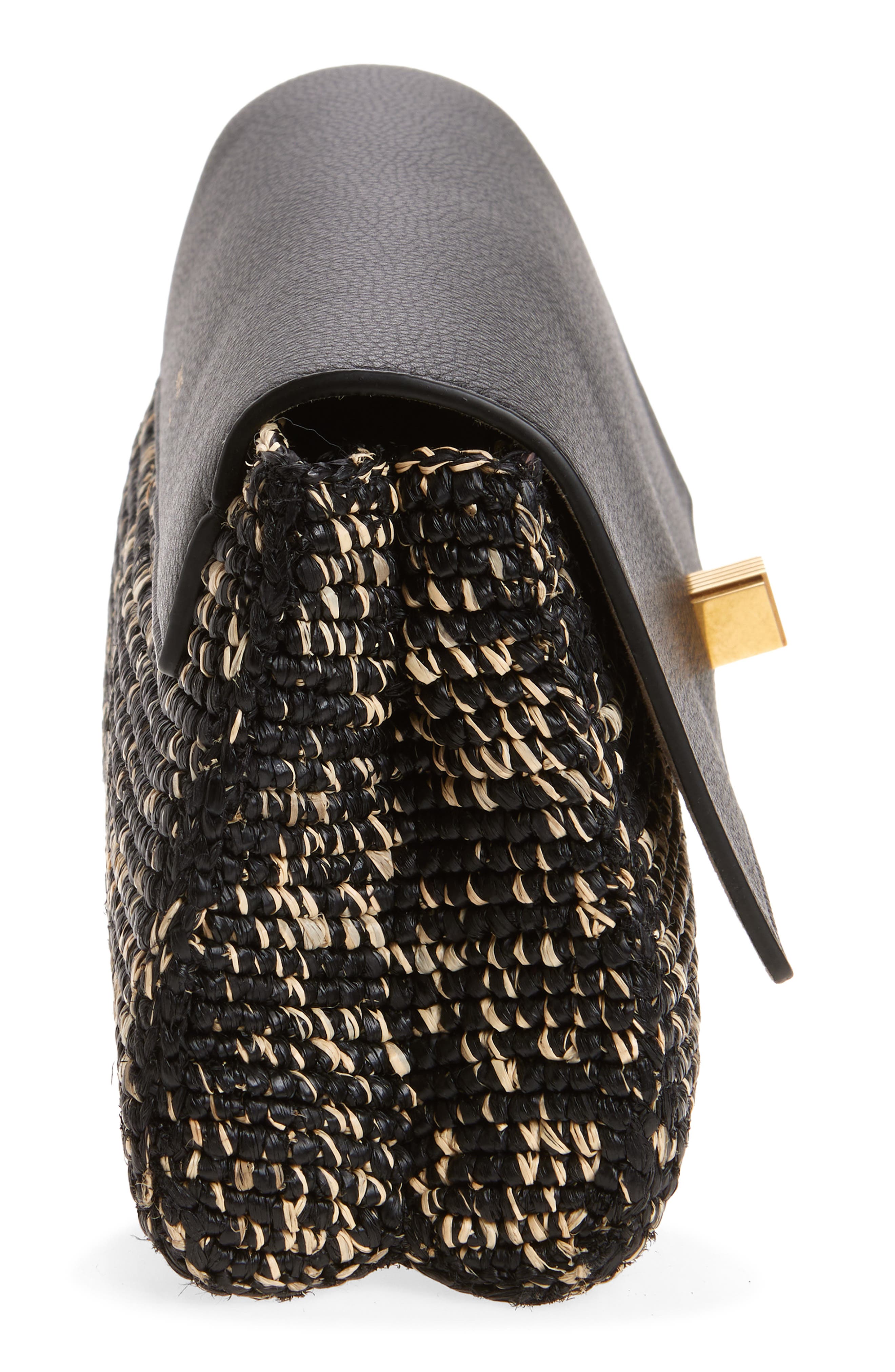 Khaite Audrey Raffia & Leather Clutch, Alternate, color, 294 Black / White