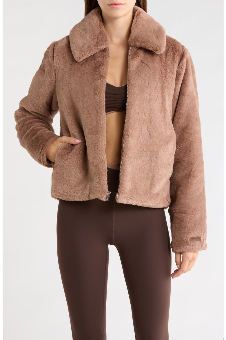 Plush Faux Fur Cropped Jacket, Main, color, BROWNIE