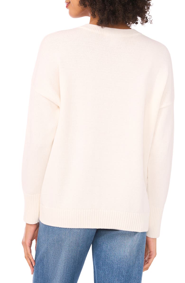 CeCe Prosecco Please Cotton Sweater, Alternate, color, Antique White
