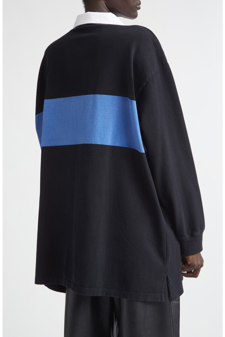 Stripe Oversize Cotton Rugby Shirt, Alternate, color, BLACK BLUE