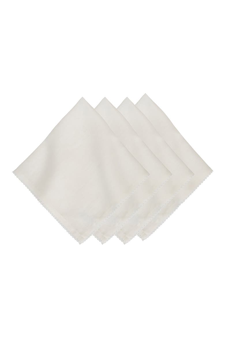 Set of 4 Berry Scallop Linen Napkins, Main, color, WHITE