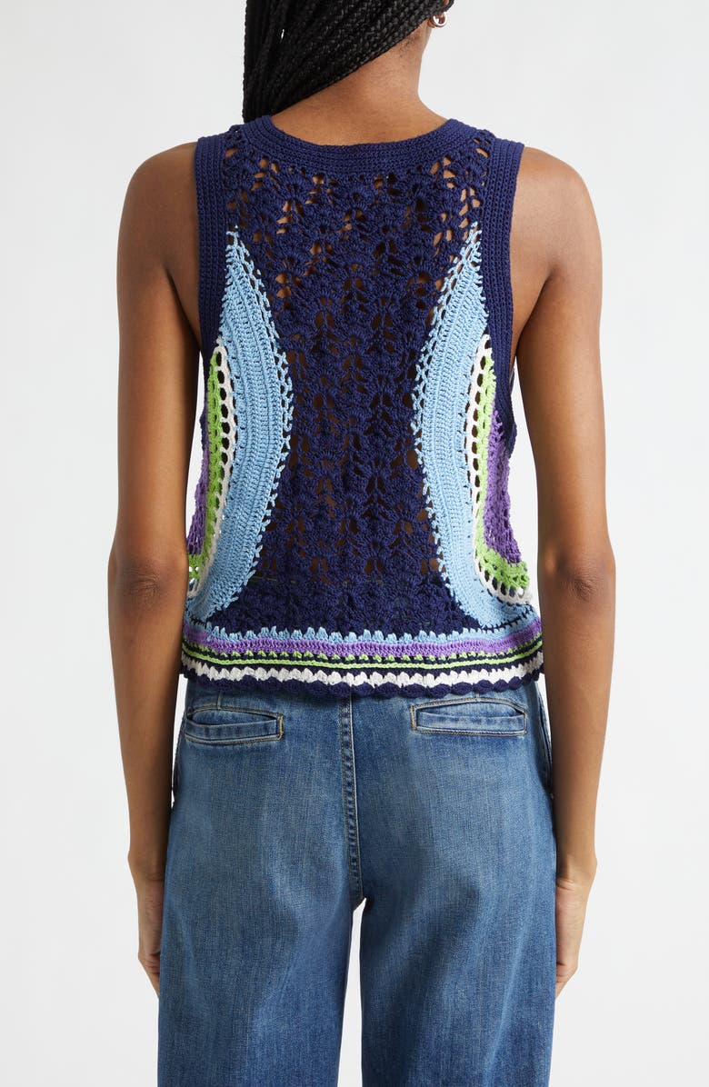 Ramy Brook Adriana Crop Cotton Crochet Vest, Alternate, color, Navy Multi Colorblock