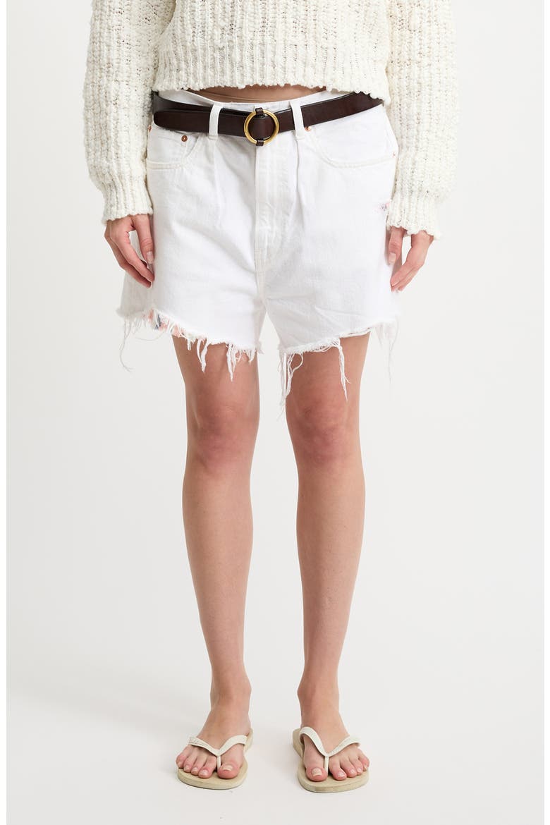 Brooke Distressed Denim Shorts, Main, color, WHITE W/ MADRAS PATCHWORK