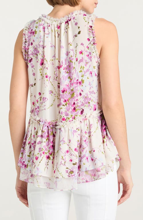 Cinq À Sept Midsummer Bloom Messina Sleeveless Peplum Top In Ivory Multi