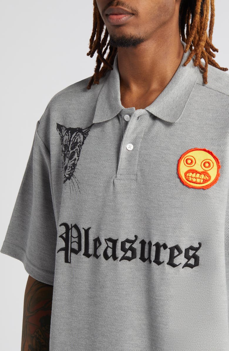 PLEASURES Wyatt Logo Boxy Piqué Polo, Alternate, color, 