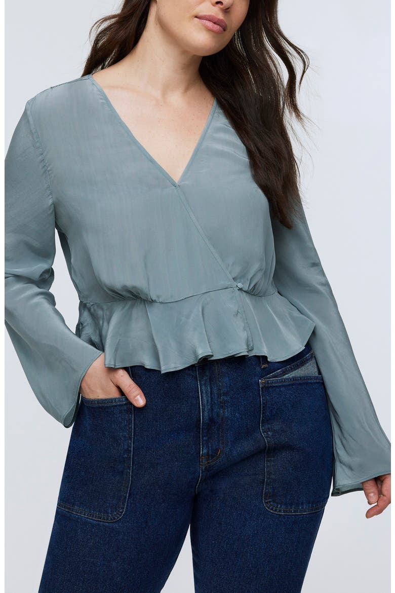 Bell Sleeve Wrap Top, Main, color, FADED RIVER
