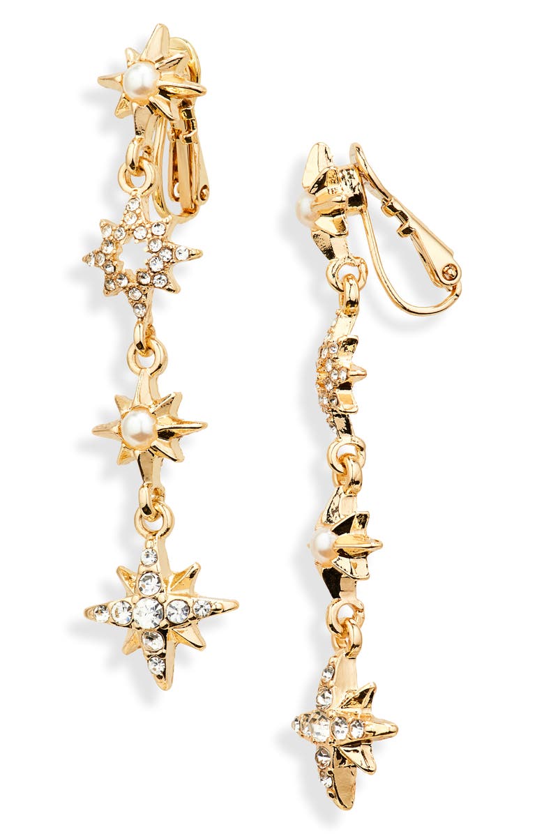 Anne Klein Faux Pearl & Crystal Star Drop Clip-On Earrings, Main, color, 