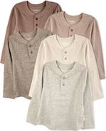 BUTTERBLU Kids' Payton Assorted 5-Pack Long Sleeve Organic Cotton Waffle Henley T-Shirts