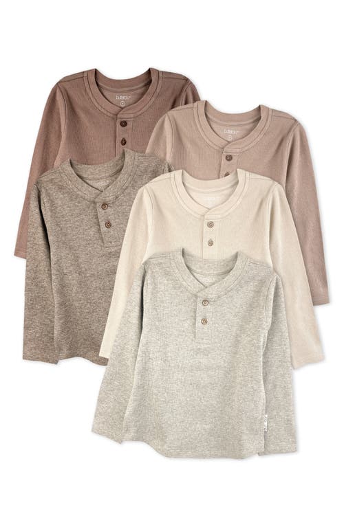 Butterblu Kids' Payton Assorted 4-pack Long Sleeve Organic Cotton Waffle Henley T-shirts In Multi
