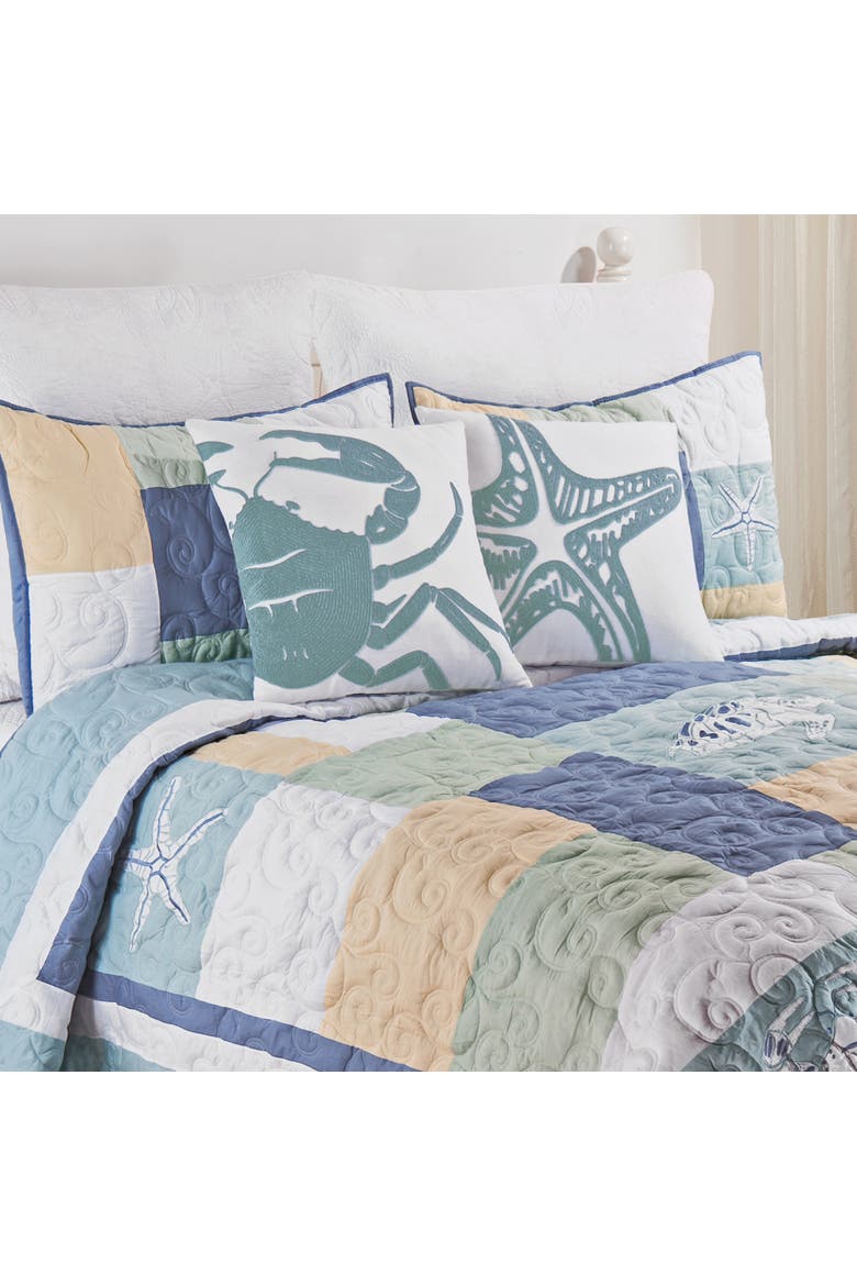 Water's Edge Full and Queen Cotton Lightweight Machine Washable Reversible Quilt, Alternate, color, Blue