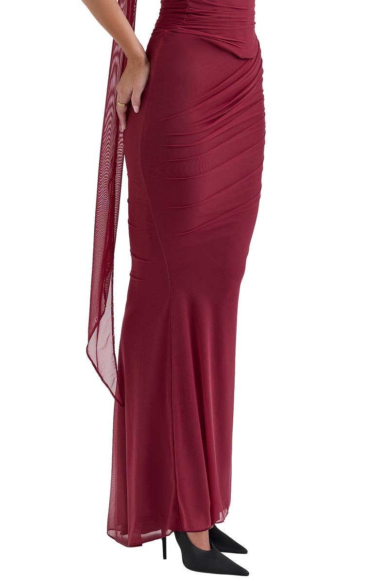HOUSE OF CB Cassidy Ruched Maxi Skirt, Alternate, color, Cabernet