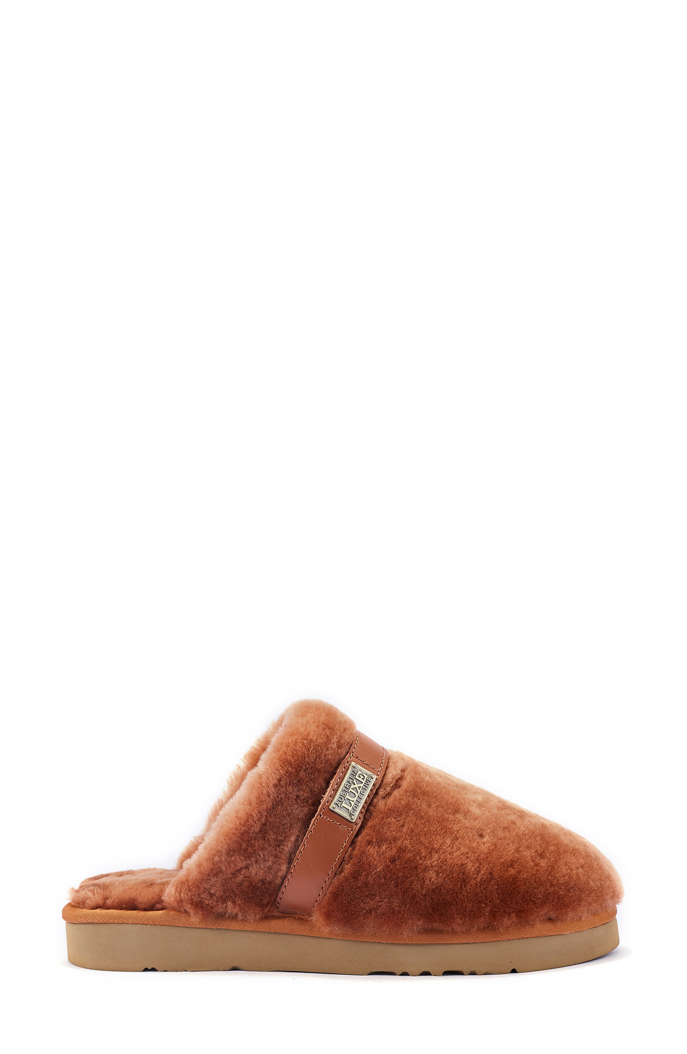 Grace Genuine Shearling Slipper, Alternate, color, CHESTNUT