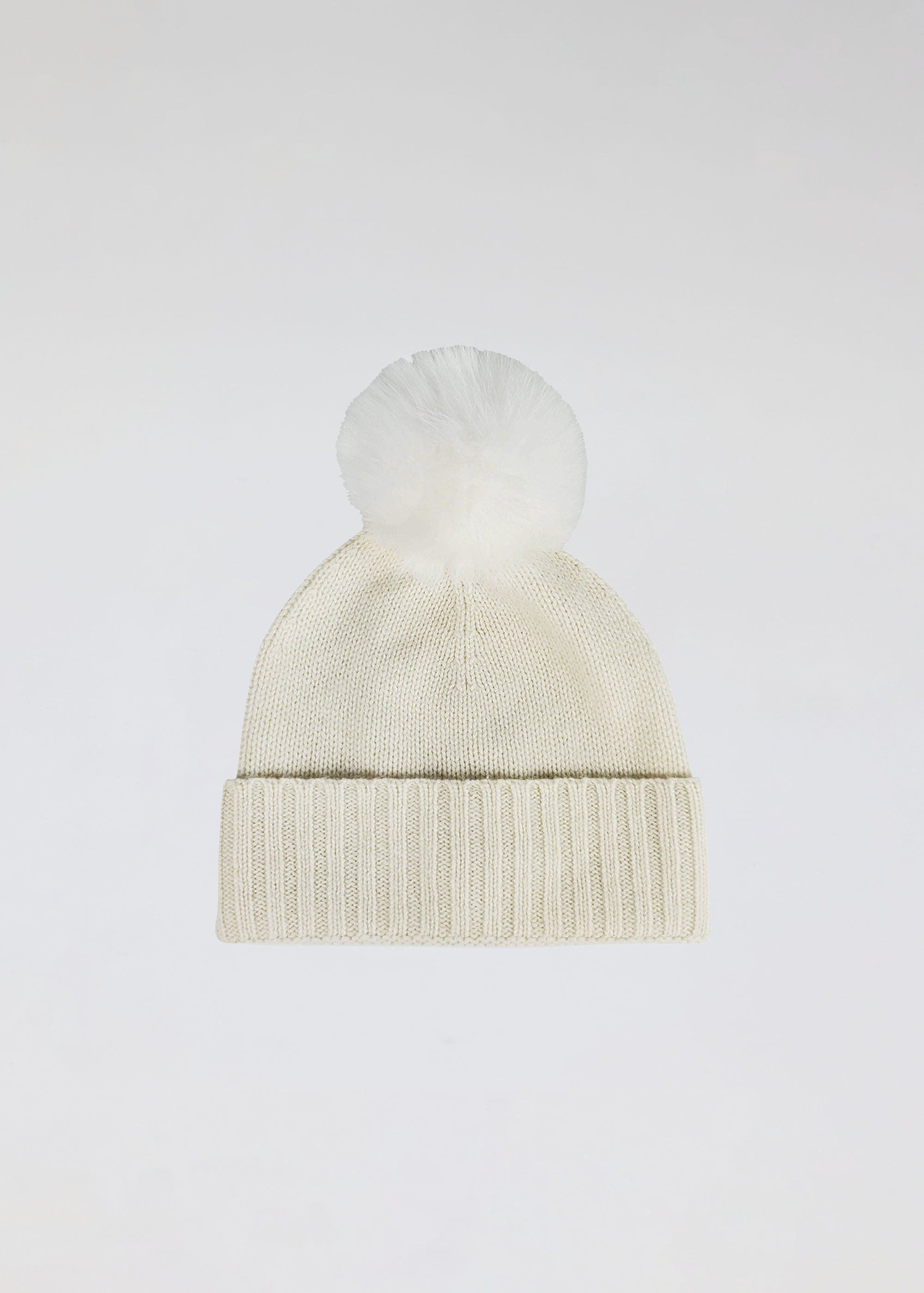 Hat Attack Classic Cashmere Slouch Hat with Faux Fur Pom in Ivory 