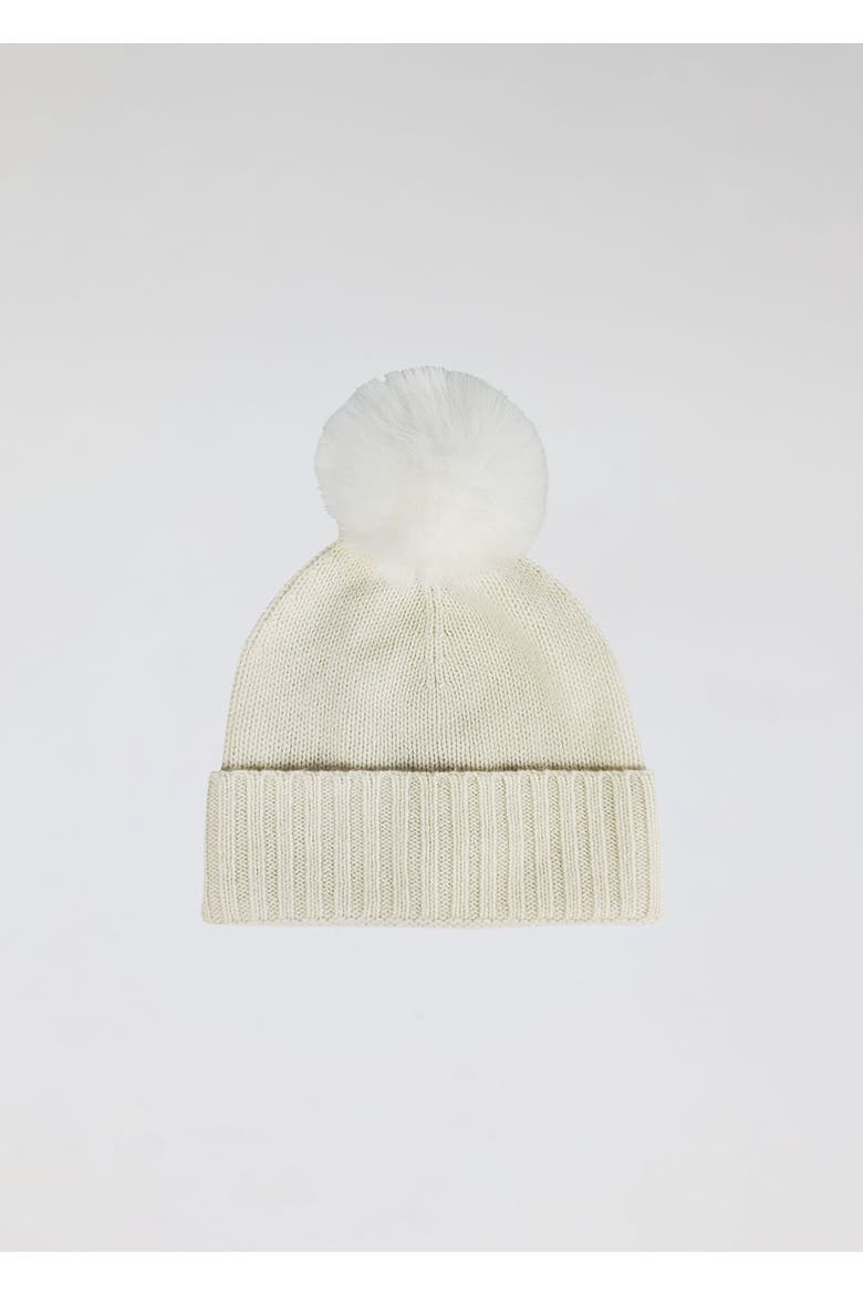 Classic Cashmere Slouch Hat with Faux Fur Pom, Main, color, Ivory
