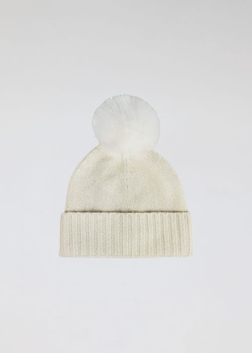 Hat Attack Classic Cashmere Slouch Hat With Faux Fur Pom In White