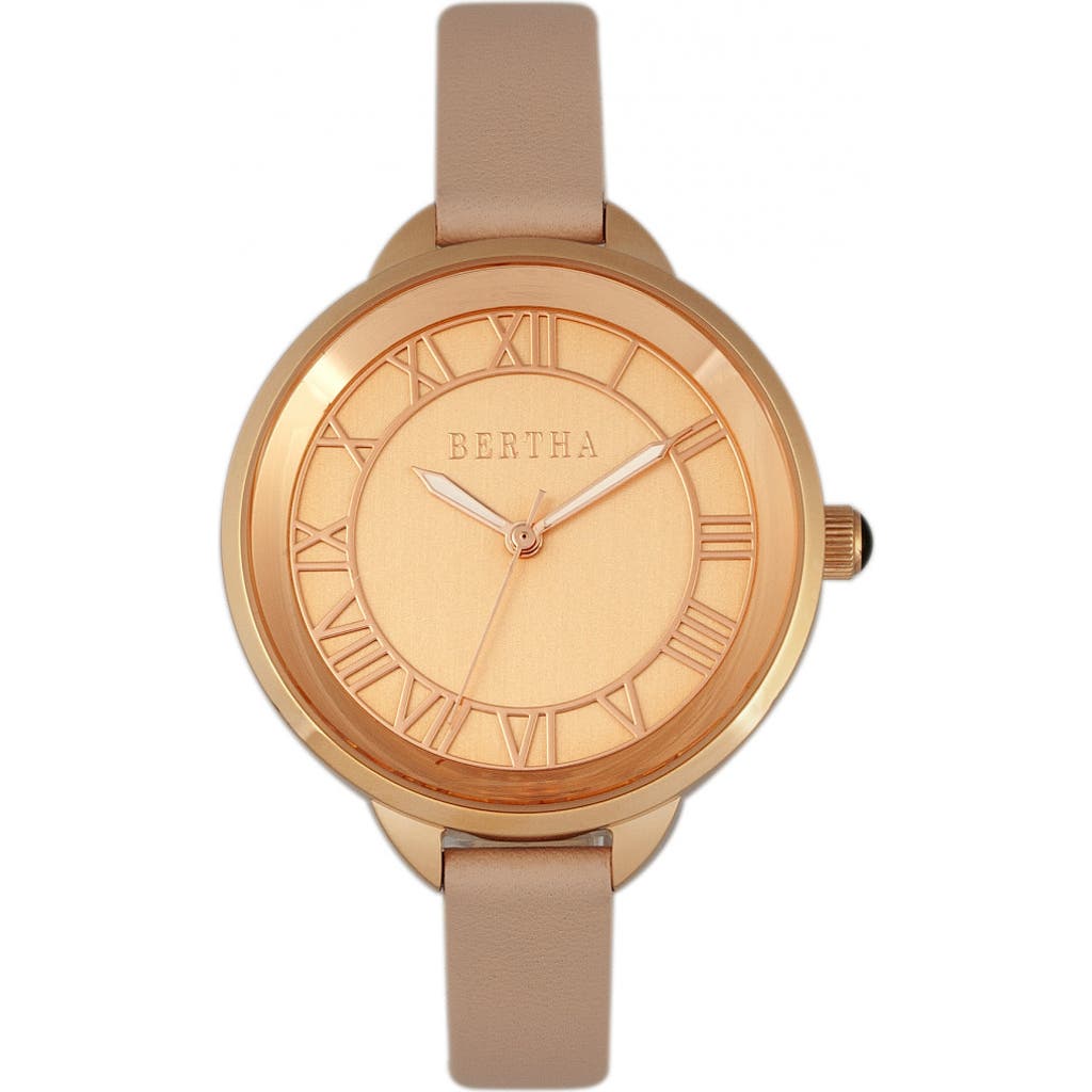 Bertha Madison Sunray Dial Leather-band Watch In Light Pink/rose Gold