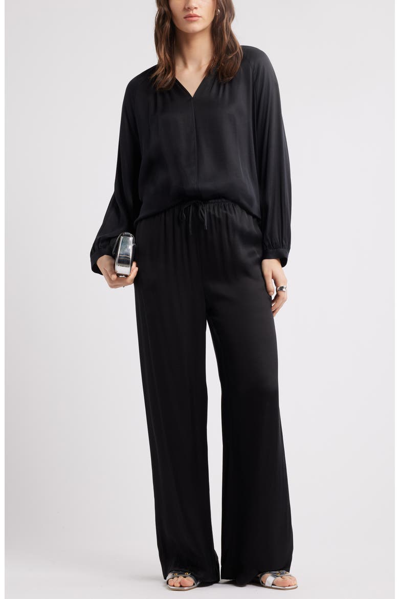 Satin Drawstring Pants, Alternate, color, BLACK