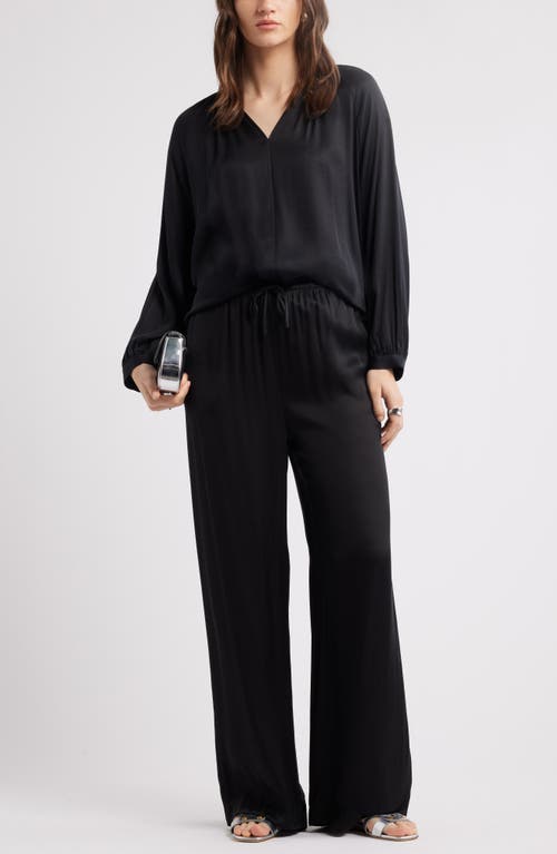 Nordstrom Tie Front Satin Wide Leg Pants In Black