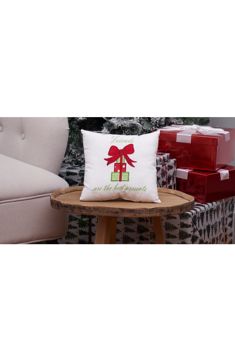 C&F Home "Friends Are The Best Presents" Small/Petite Christmas Present Embroidered Accent Pillow, 10" x 10", Alternate, color, White
