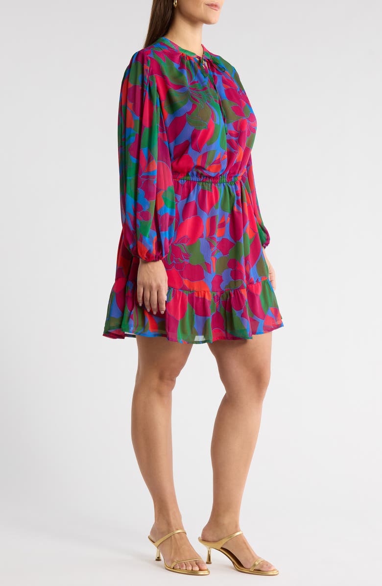 SUGARLIPS Kaeli Floral Print Long Sleeve Dress, Alternate, color, Magenta-Blue-Green