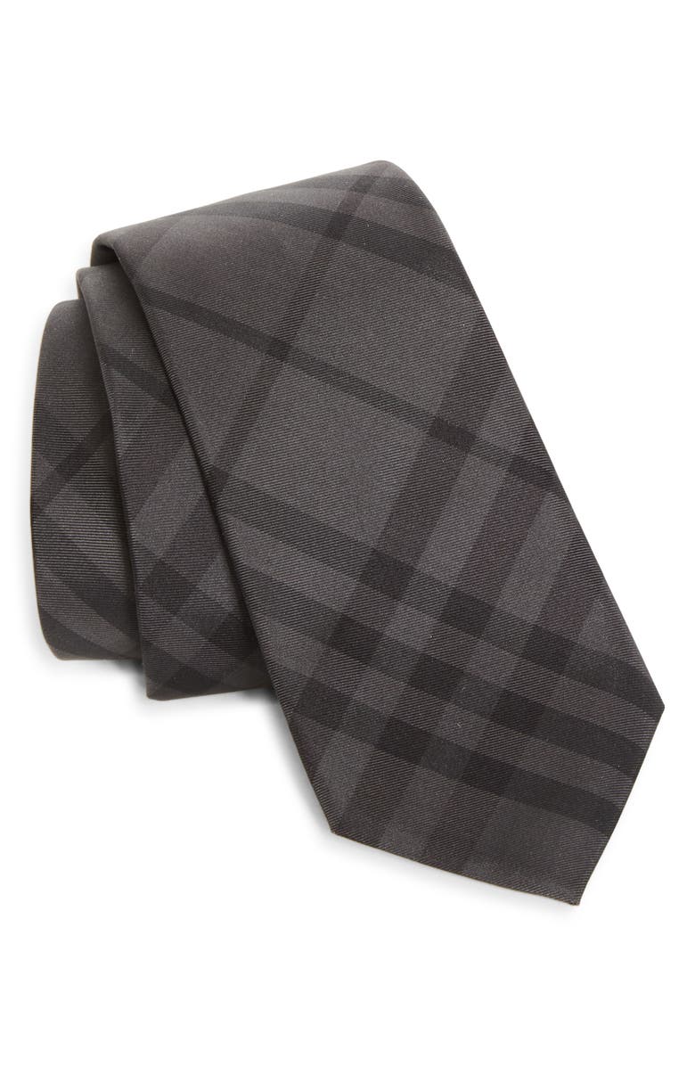 Burberry Manston Check Silk Tie, Main, color, Coal Grey Check