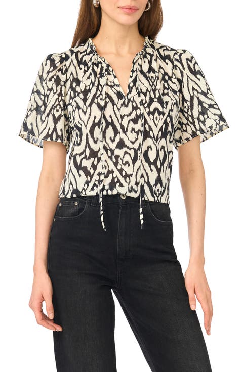 Floral Tie Neck Cotton Top