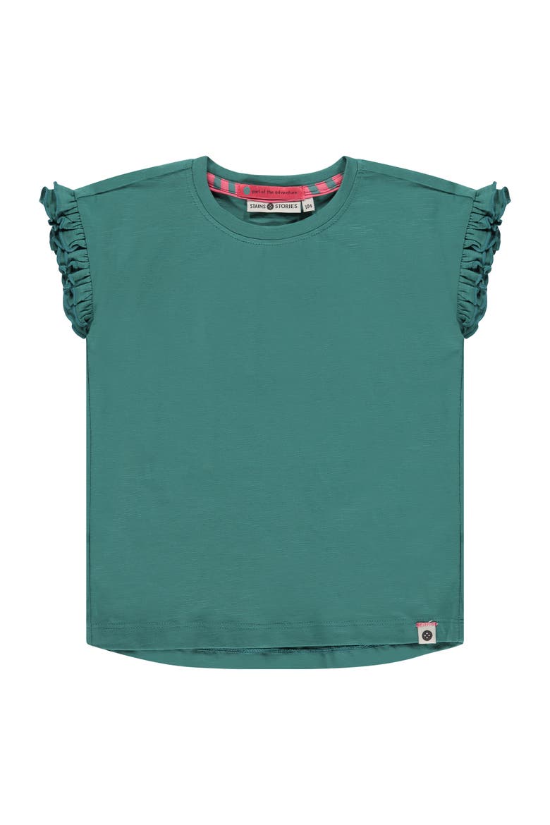 Ruffled Cap Sleeve T-Shirt, Main, color, Emerald