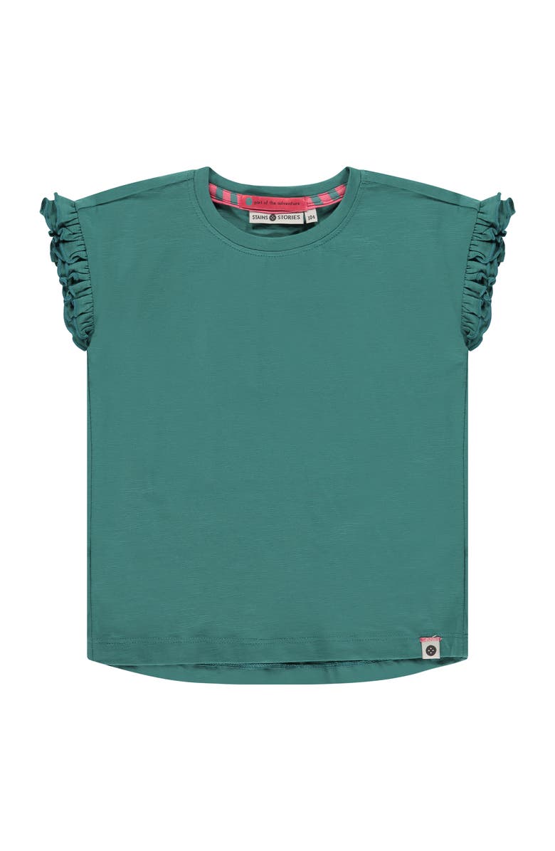Stains and Stories by Babyface Ruffled Cap Sleeve T-Shirt, Main, color, Emerald