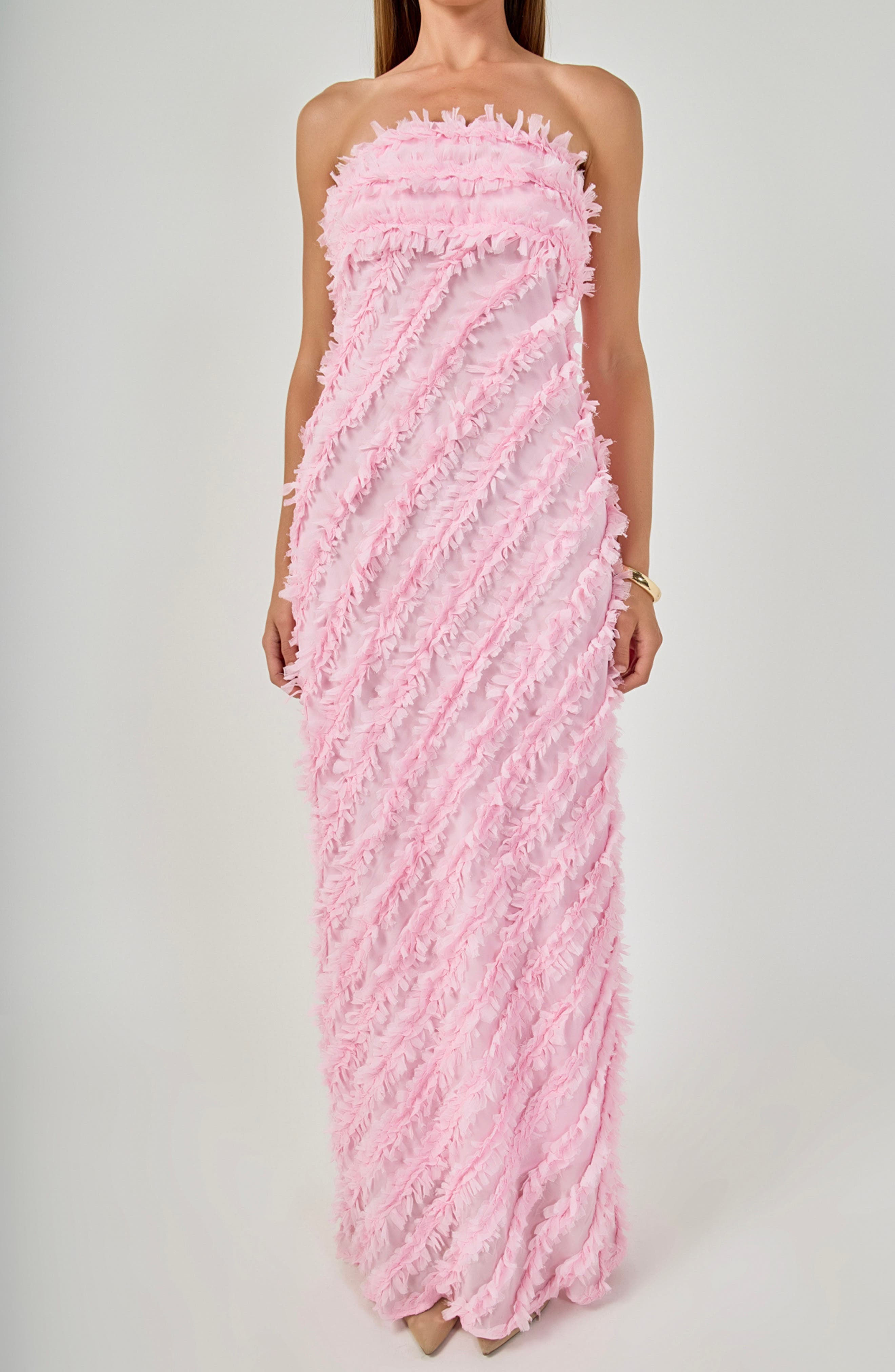 pink ruffle strapless dress Maxi Mesh Ruched Party Dress Large Kim Pink Strapless Ruffle Maxi Dress Body Strapless Ruffled Maxi Dress