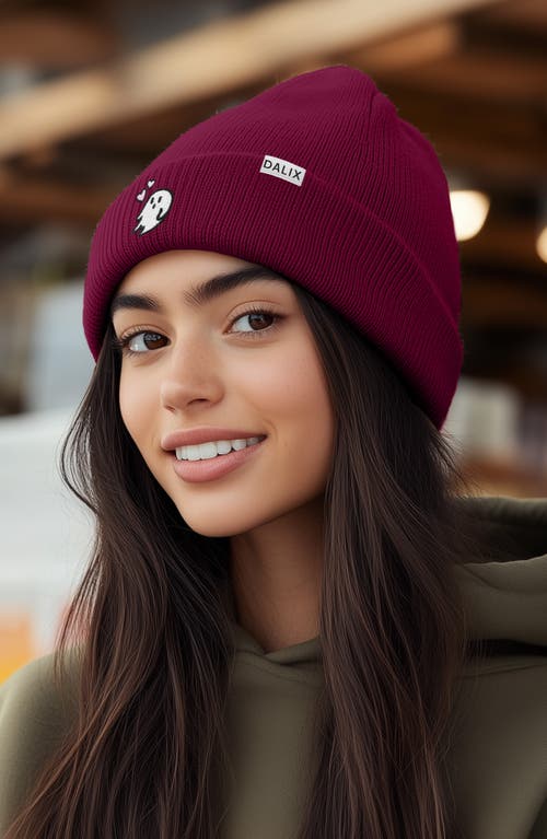 Dalix Heartly Ghost Beanie In Maroon