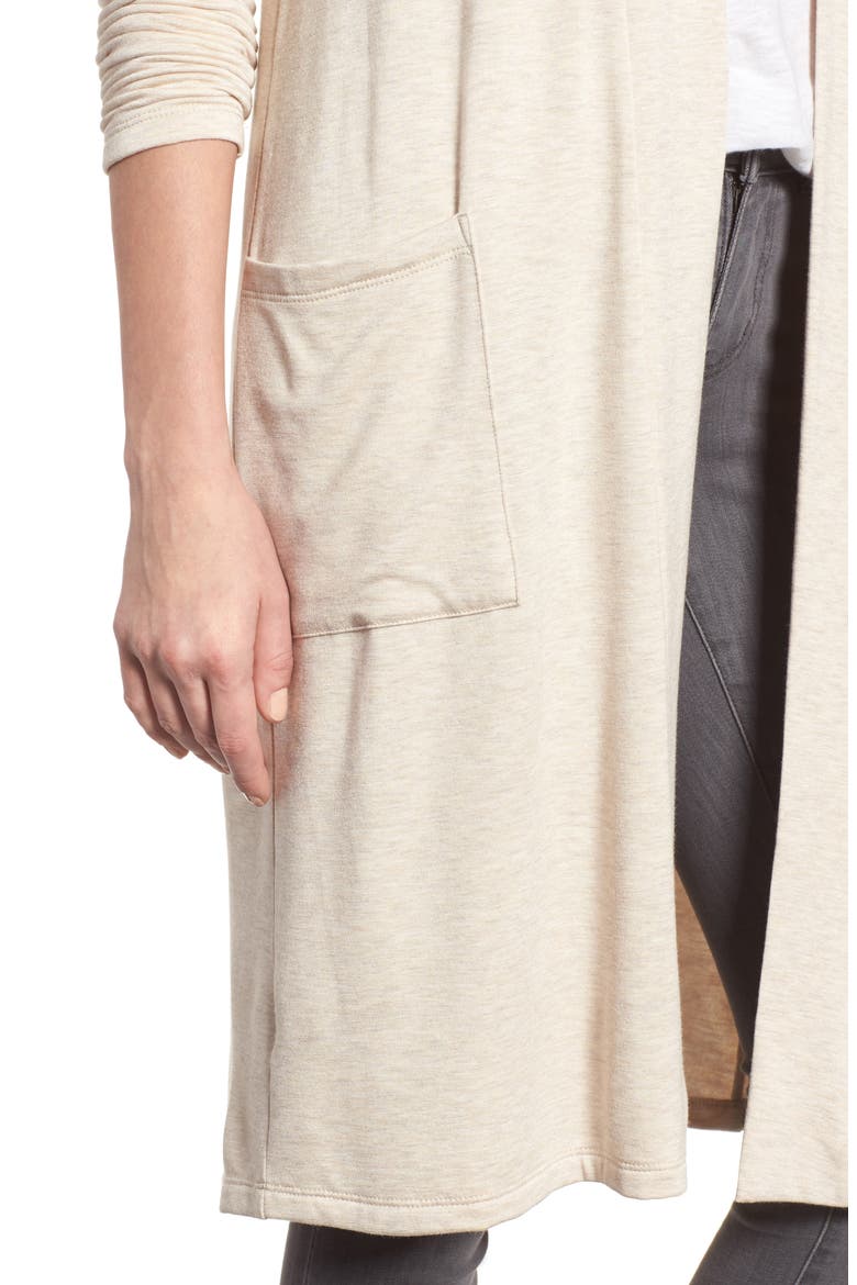 Elegant Fleece Cardigan, Alternate, color, H OATMEAL